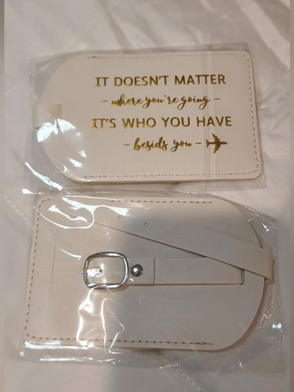 17 white faux leather luggage tags for weddings or party favors